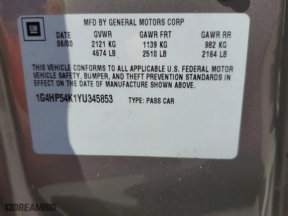 2000 Buick LeSabre Custom with VIN 1G4HP54K1YU345853, listed as a Copart auction lot 49891905 with 75,930 mi miles and Salvage Title. Bid and sale history available at carsss.com. Image 14.
