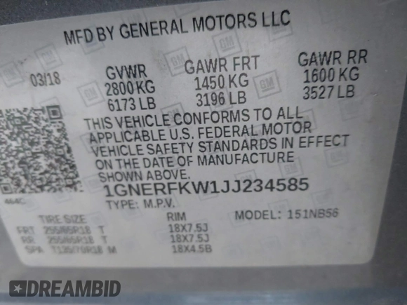 2018 Chevrolet Traverse LS with VIN 1GNERFKW1JJ234585, listed as a IAAI auction lot 41765298 with 129,086 mi miles. Bid and sale history available at carsss.com. Image 9.