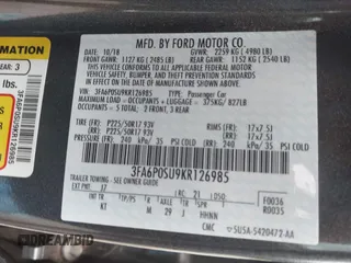 2019 Ford Fusion Titanium with VIN 3FA6P0SU9KR126985, listed as a IAAI auction lot 42255509 with 138,779 mi miles and . Bid and sale history available at DreamBid. Image 9.