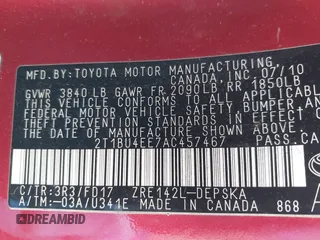 2010 Toyota Corolla with VIN 2T1BU4EE7AC457467, listed as a IAAI auction lot 42222543 with 198,278 mi miles and . Bid and sale history available at DreamBid. Image 9.