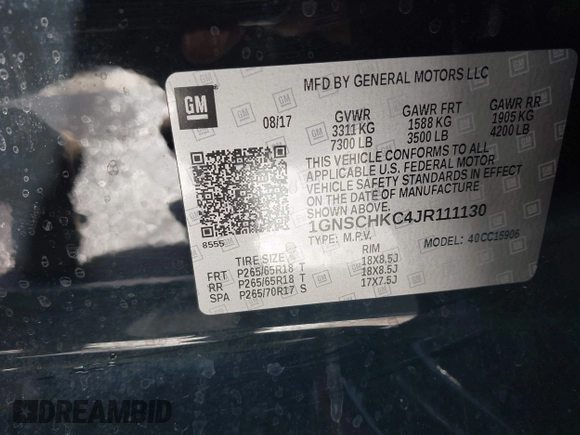 2018 Chevrolet Suburban LT z VIN 1GNSCHKC4JR111130, wystawiony jako IAAI lot #42383199 z przebiegiem 44 584 mil mil oraz . Historia ofert i sprzedaży dostępna na DreamBid. Obrazek 9.
