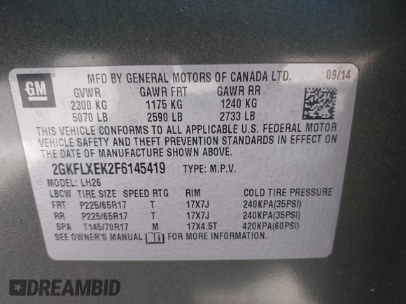 2015 GMC Terrain SLT with VIN 2GKFLXEK2F6145419, listed as a IAAI auction lot 41990579 with 125,745 mi miles and . Bid and sale history available at carsss.com. Image 9.