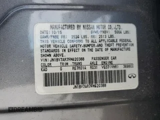 2015 Infiniti Q50 with VIN JN1BV7AR7FM420388, listed as a Copart auction lot 45231595 with 90,259 mi miles and Salvage Title. Bid and sale history available at DreamBid. Image 14.