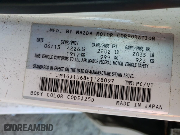 2014 Mazda 6 i Sport with VIN JM1GJ1U68E1128097, listed as a Copart auction lot 48607515 with Not Provided miles and Salvage Title. Bid and sale history available at carsss.com. Image 12.