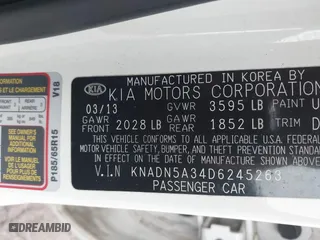 2013 Kia Rio SX with VIN KNADN5A34D6245263, listed as a IAAI auction lot 41976166 with 101,438 mi miles. Bid and sale history available at carsss.com. Image 9.