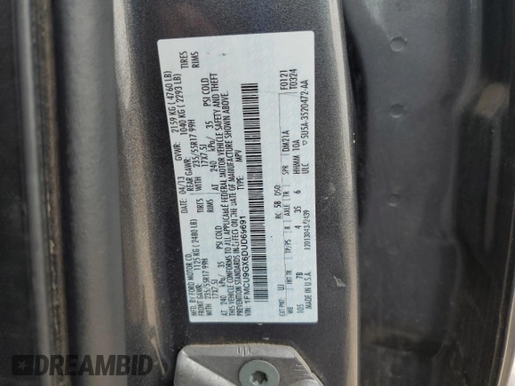 2013 Ford Escape SE с VIN 1FMCU9GX6DUD69691, выставлен на аукционе Copart как лот 56767725 с пробегом 155 416 миль миль и На запчасти • Non repairable. История ставок и продаж доступна на DreamBid. Изображение 12.