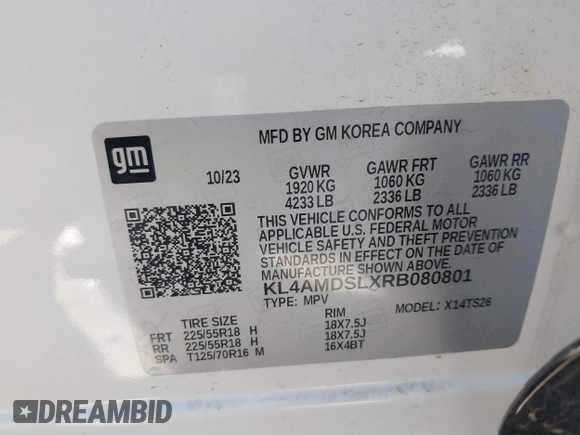 2024 Buick Encore GX Sport Touring with VIN KL4AMDSLXRB080801, listed as a IAAI auction lot 42034955 with 2,743 mi miles and . Bid and sale history available at DreamBid. Image 9.
