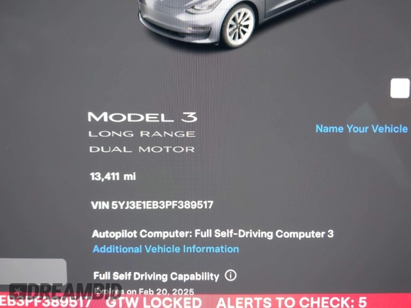 2023 Tesla Model 3 Long Range with VIN 5YJ3E1EB3PF389517, listed as a IAAI auction lot 41484978 with 13,411 mi miles and . Bid and sale history available at DreamBid. Image 7.