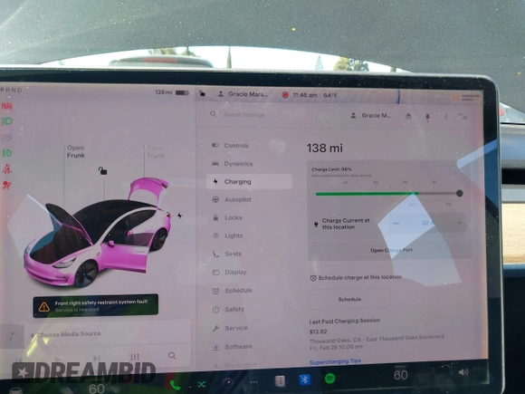 2019 Tesla Model 3 Mid Range z VIN 5YJ3E1EA5KF306816, wystawiony jako IAAI lot #41710916 z przebiegiem 76 222 mil mil oraz . Historia ofert i sprzedaży dostępna na DreamBid. Obrazek 17.