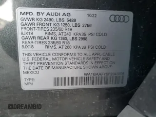 2023 Audi Q5 S line Premium with VIN WA1GAAFY5P2043806, listed as a Copart auction lot 88799155 with 50,580 mi miles and Salvage Title. Bid and sale history available at carsss.com. Image 14.