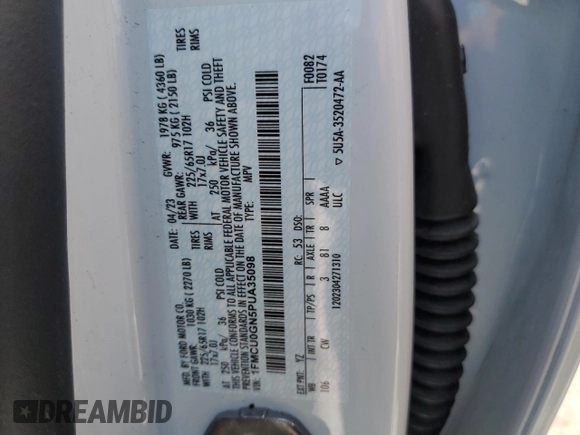 2023 Ford Escape Active with VIN 1FMCU0GN5PUA35098, listed as a Copart auction lot 62743234 with 15,686 mi miles and Salvage Title. Bid and sale history available at DreamBid. Image 15.