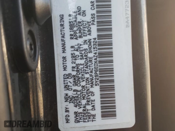 2010 Pontiac Vibe w/1SB with VIN 5Y2SP6E0XAZ415324, listed as a Copart auction lot 83042804 with 0 mi miles and Salvage Title. Bid and sale history available at carsss.com. Image 13.