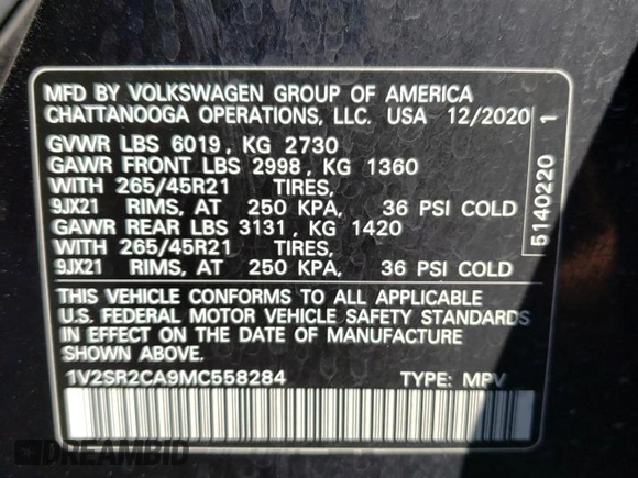 2021 Volkswagen Atlas SEL R-Line с VIN 1V2SR2CA9MC558284, выставлен на аукционе Copart как лот 71243264 с пробегом 94 236 миль миль и На запчасти • Non repairable. История ставок и продаж доступна на DreamBid. Изображение 14.