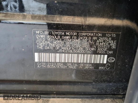 2016 Lexus GS 350 with VIN JTHCZ1BL5GA000160, listed as a Copart auction lot 50441485 with 176,082 mi miles and Salvage Title. Bid and sale history available at DreamBid. Image 13.