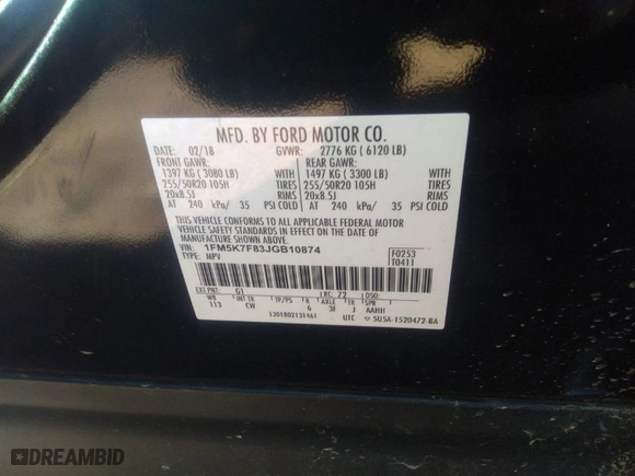 2018 Ford Explorer Limited with VIN 1FM5K7F83JGB10874, listed as a IAAI auction lot 36372917 with 90,447 mi miles. Bid and sale history available at carsss.com. Image 9.