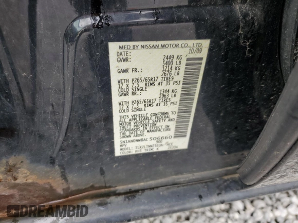 2010 Nissan Xterra S with VIN 5N1AN0NW8AC506660, listed as a Copart auction lot 55810805 with 203,227 mi miles and Salvage title. Bid and sale history available at DreamBid. Image 13.