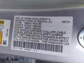 2023 Honda Accord Sedan LX with VIN 1HGCY1F27PA052946, listed as a IAAI auction lot 41188064 with 19,427 mi miles. Bid and sale history available at carsss.com. Image 9.