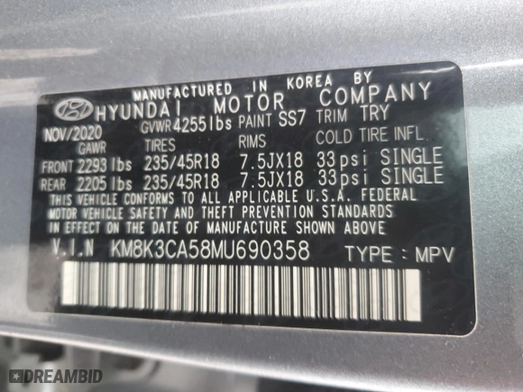 2021 Hyundai Kona Limited with VIN KM8K3CA58MU690358, listed as a Copart auction lot 42175775 with 0 mi miles and Salvage Title. Bid and sale history available at carsss.com. Image 14.