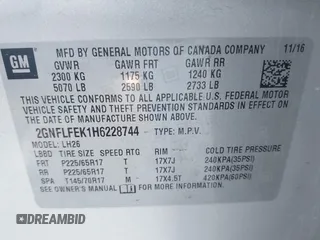 2017 Chevrolet Equinox LT with VIN 2GNFLFEK1H6228744, listed as a IAAI auction lot 41753330 with 72,515 mi miles and . Bid and sale history available at DreamBid. Image 9.