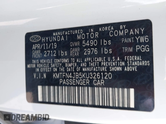 2019 Genesis G80 Sport with VIN KMTFN4JB5KU326120, listed as a IAAI auction lot 42317184 with 35,794 mi miles and . Bid and sale history available at DreamBid. Image 9.