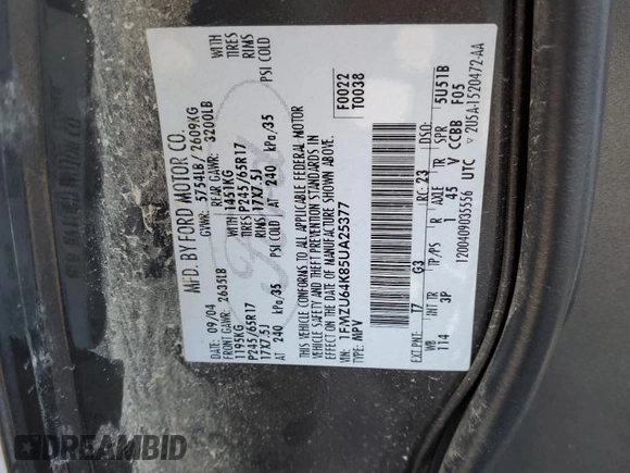 2005 Ford Explorer Eddie Bauer с VIN 1FMZU64K85UA25377, выставлен на аукционе Copart как лот 84383994 с пробегом 144 005 миль миль и Чистый • Clean title. История ставок и продаж доступна на DreamBid. Изображение 15.