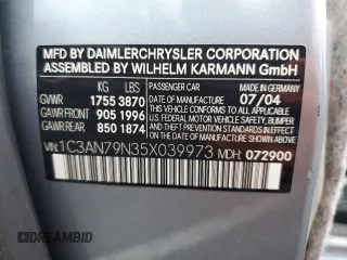 2005 Chrysler Crossfire z VIN 1C3AN79N35X039973, wystawiony jako Copart lot #44098695 z przebiegiem 109 161 mil mil oraz Czysty tytuł • Clean title. Historia ofert i sprzedaży dostępna na DreamBid. Obrazek 12.