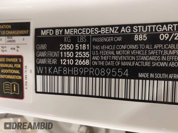 2023 Mercedes-Benz C 43 AMG with VIN W1KAF8HB9PR089554, listed as a IAAI auction lot 41587016 with 14,351 mi miles and . Bid and sale history available at DreamBid. Image 9.