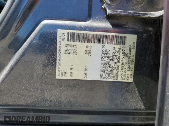 2009 Nissan Altima SL with VIN 1N4AL21E99N551972, listed as a Copart auction lot 55099075 with 134,299 mi miles and Clean Title. Bid and sale history available at DreamBid. Image 12.