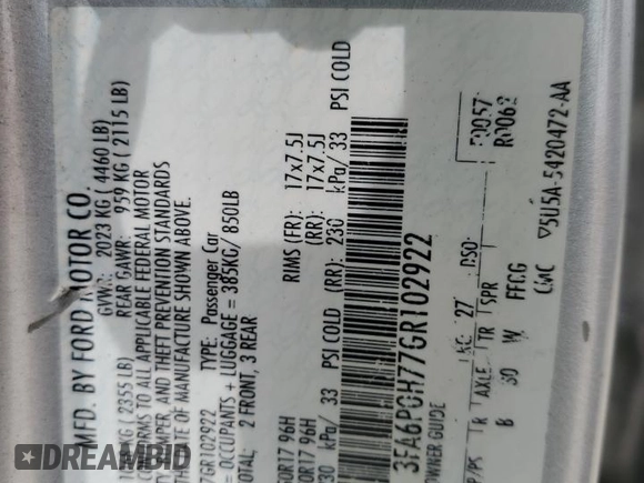 2016 Ford Fusion SE с VIN 3FA6P0H77GR102922, выставлен на аукционе Copart как лот 59521055 с пробегом 176 930 миль миль и Чистый • Clean title. История ставок и продаж доступна на DreamBid. Изображение 12.