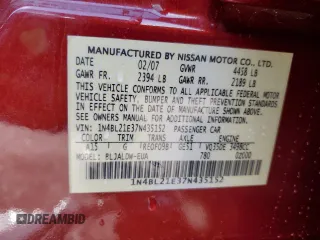 2007 Nissan Altima SL z VIN 1N4BL21E37N435152, wystawiony jako Copart lot #52950635 z przebiegiem Nie podano mil oraz Szkoda całkowita • Salvage title. Historia ofert i sprzedaży dostępna na DreamBid. Obrazek 12.