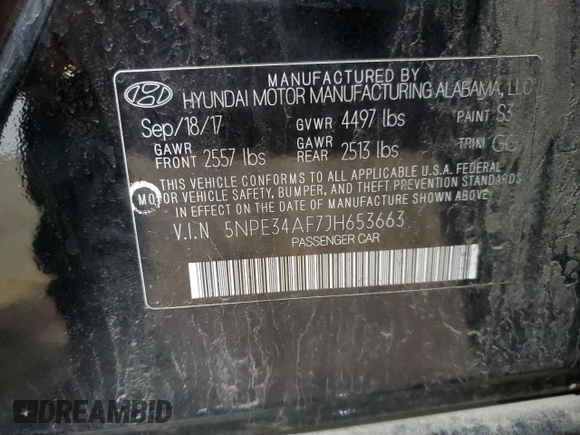2018 Hyundai Sonata SEL with VIN 5NPE34AF7JH653663, listed as a Copart auction lot 50638425 with 84,538 mi miles and Salvage Title. Bid and sale history available at DreamBid. Image 12.