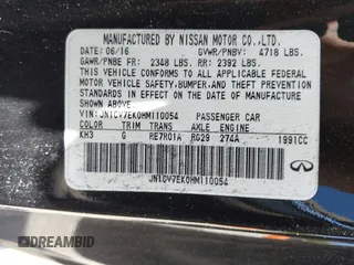 2017 Infiniti Q60 Premium with VIN JN1CV7EK0HM110054, listed as a IAAI auction lot 42293475 with Not provided miles and . Bid and sale history available at DreamBid. Image 9.