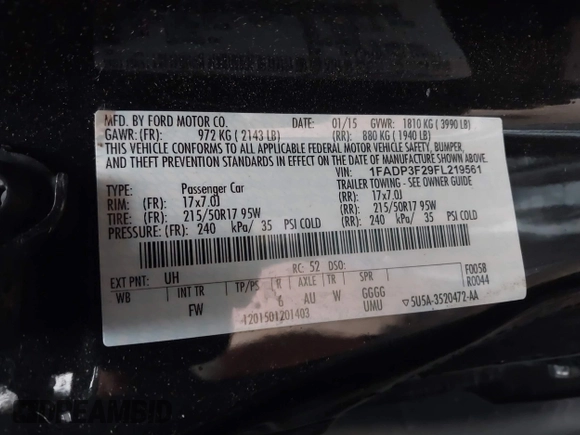 2015 Ford Focus SE with VIN 1FADP3F29FL219561, listed as a IAAI auction lot 42470047 with 98,169 mi miles and . Bid and sale history available at DreamBid. Image 9.