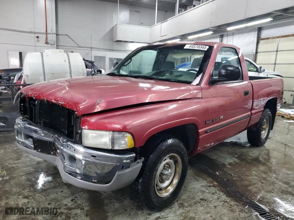 1999 Dodge Ram 1500 with VIN 3B7HC16Y0XM505489, listed as a Copart auction lot 44570345 with 197,705 mi miles and Salvage Title. Bid and sale history available at carsss.com. Image 1.