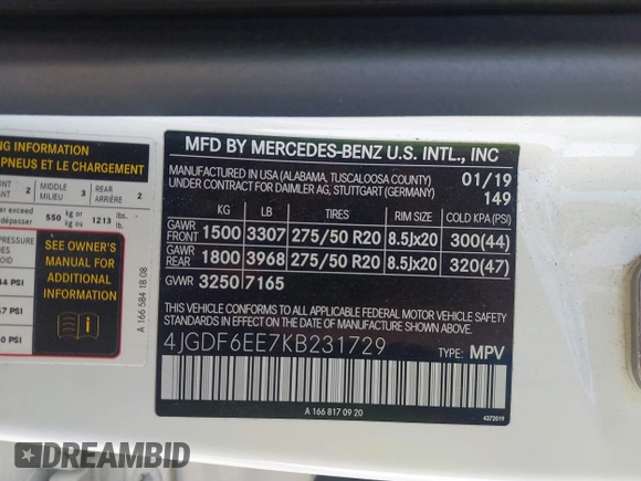 2019 Mercedes-Benz GLS 450 z VIN 4JGDF6EE7KB231729, wystawiony jako IAAI lot #41781298 z przebiegiem 46 327 mil mil oraz . Historia ofert i sprzedaży dostępna na DreamBid. Obrazek 9.