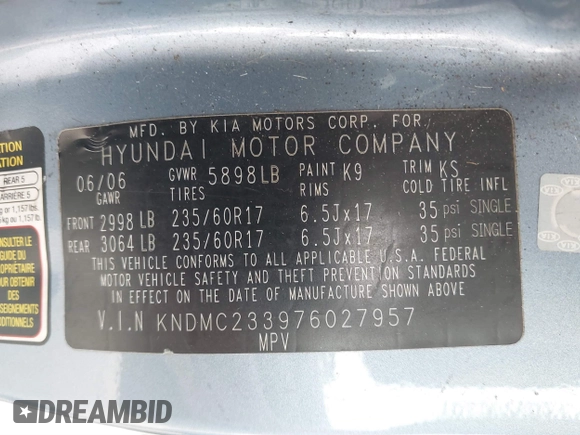 2007 Hyundai Entourage GLS z VIN KNDMC233976027957, wystawiony jako IAAI lot #41560350 z przebiegiem 188 483 mil mil oraz . Historia ofert i sprzedaży dostępna na DreamBid. Obrazek 9.