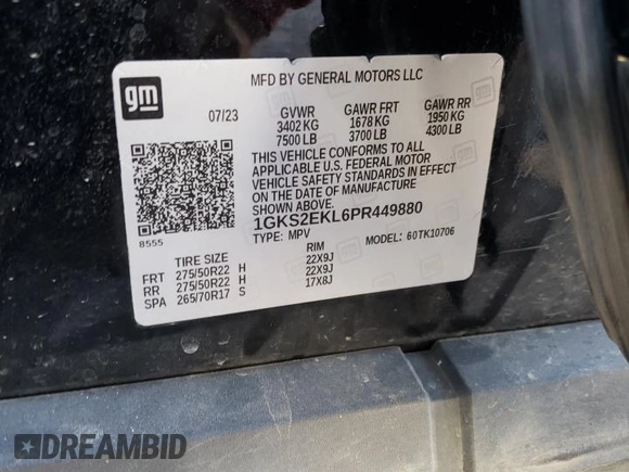 2023 GMC Yukon Denali Ultimate with VIN 1GKS2EKL6PR449880, listed as a Copart auction lot 73294524 with 33,345 mi miles and Salvage Title. Bid and sale history available at carsss.com. Image 13.