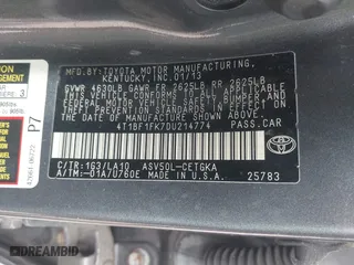 2013 Toyota Camry L with VIN 4T1BF1FK7DU214774, listed as a IAAI auction lot 42121841 with 274,430 mi miles. Bid and sale history available at carsss.com. Image 9.
