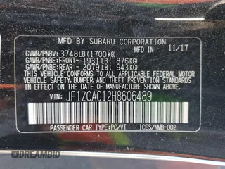 2017 Subaru BRZ Limited with VIN JF1ZCAC12H8606489, listed as a Copart auction lot 85284724 with 55,070 mi miles and Salvage title. Bid and sale history available at DreamBid. Image 12.