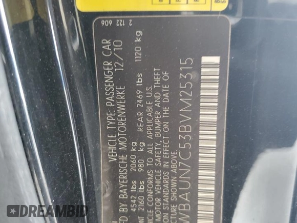 2011 BMW 1 Series 135i with VIN WBAUN7C53BVM25315, listed as a Copart auction lot 64095984 with Not provided miles and Non repairable. Bid and sale history available at DreamBid. Image 12.