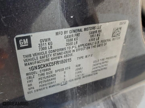 2015 Chevrolet Suburban LTZ with VIN 1GNSCKKC5FR180915, listed as a Copart auction lot 75951894 with NaN miles and Clean Title. Bid and sale history available at carsss.com. Image 13.