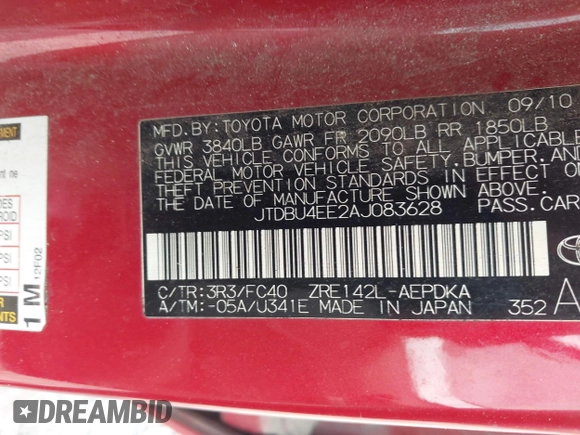 2010 Toyota Corolla with VIN JTDBU4EE2AJ083628, listed as a IAAI auction lot 42114988 with 173,507 mi miles. Bid and sale history available at carsss.com. Image 9.
