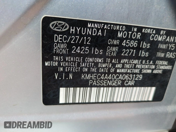2012 Hyundai Sonata Hybrid с VIN KMHEC4A40CA063129, выставлен на аукционе Copart как лот 52650245 с пробегом 121 519 миль миль и Списание • Salvage title. История ставок и продаж доступна на DreamBid. Изображение 12.