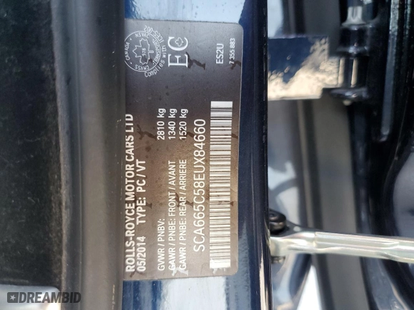 2014 Rolls-Royce Wraith with VIN SCA665C58EUX84660, listed as a Copart auction lot 76050444 with 46,271 mi miles and Salvage Title. Bid and sale history available at carsss.com. Image 12.