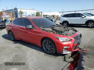 2020 Infiniti Q50 Red Sport 400 with VIN JN1FV7AP3LM630210, listed as a Copart auction lot 41796535 with 54,587 mi miles and Salvage title. Bid and sale history available at DreamBid. Image 4.