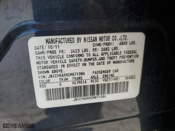 2012 Infiniti G37 Sedan x with VIN JN1CV6ARXCM971084, listed as a Copart auction lot 50774795 with 114,731 mi miles and Salvage Title. Bid and sale history available at carsss.com. Image 13.