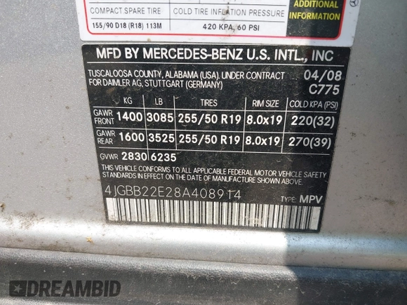 2008 Mercedes-Benz M 320 CDI с VIN 4JGBB22E28A408914, выставлен на аукционе IAAI как лот 42408331 с пробегом 194 706 миль миль и . История ставок и продаж доступна на DreamBid. Изображение 9.