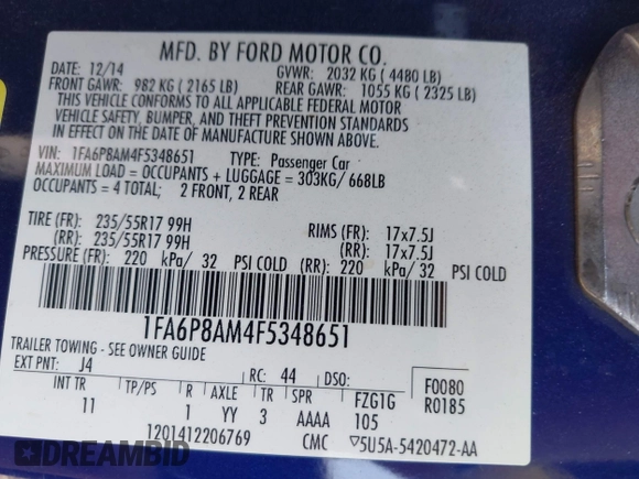 2015 Ford Mustang V6 с VIN 1FA6P8AM4F5348651, выставлен на аукционе IAAI как лот 42572314 с пробегом 86 167 миль миль и . История ставок и продаж доступна на DreamBid. Изображение 9.