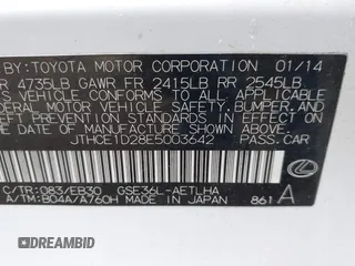 2014 Lexus IS 350 with VIN JTHCE1D28E5003642, listed as a IAAI auction lot 42313492 with 172,911 mi miles and . Bid and sale history available at DreamBid. Image 9.
