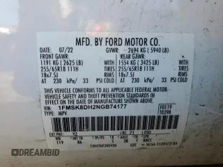 2022 Ford Explorer XLT with VIN 1FMSK8DH2NGB74177, listed as a Copart auction lot 52095275 with Not provided miles and Salvage title. Bid and sale history available at DreamBid. Image 13.